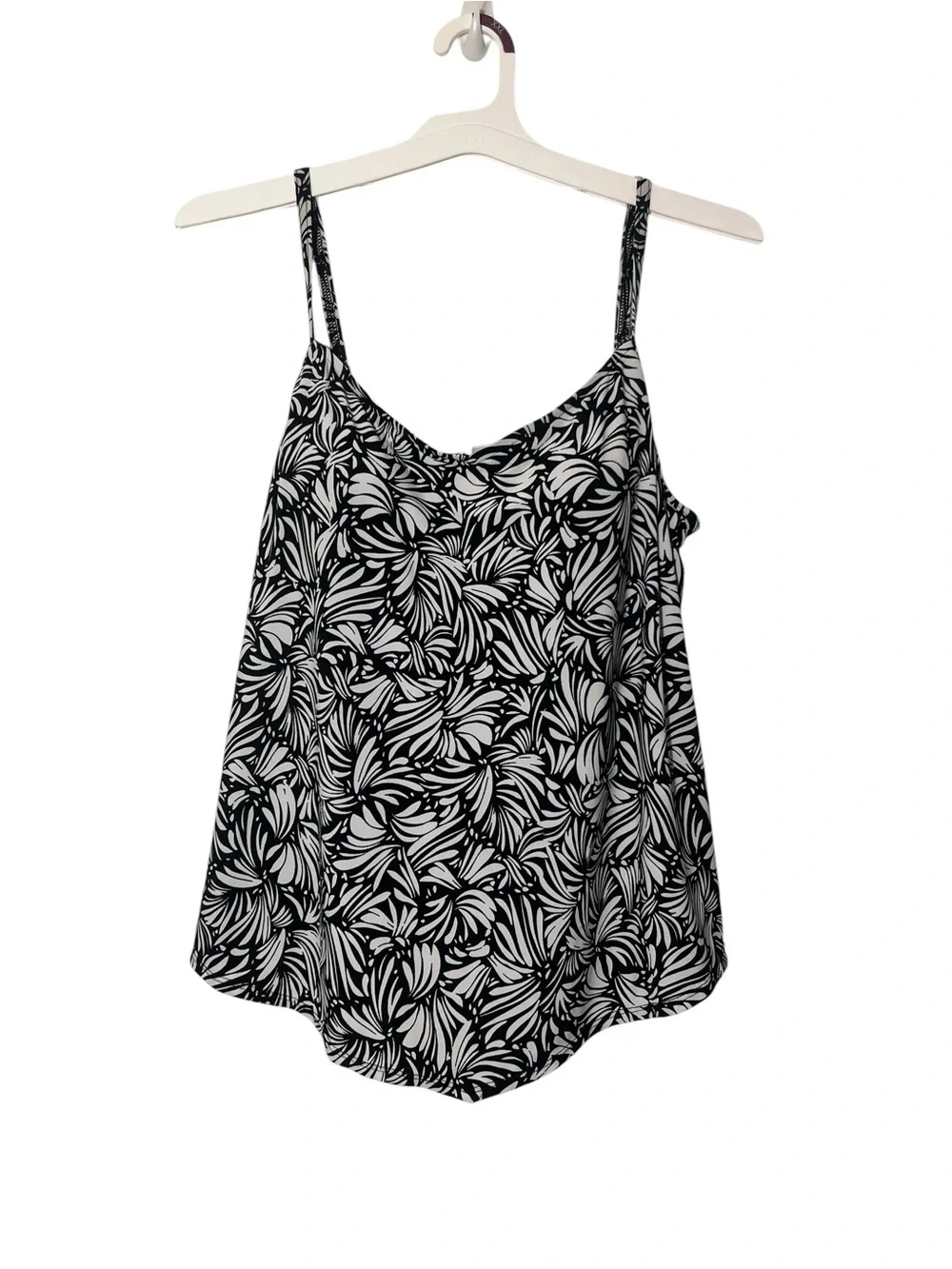 Black & White Floral Print Tankini Top - Women Swim Bikini